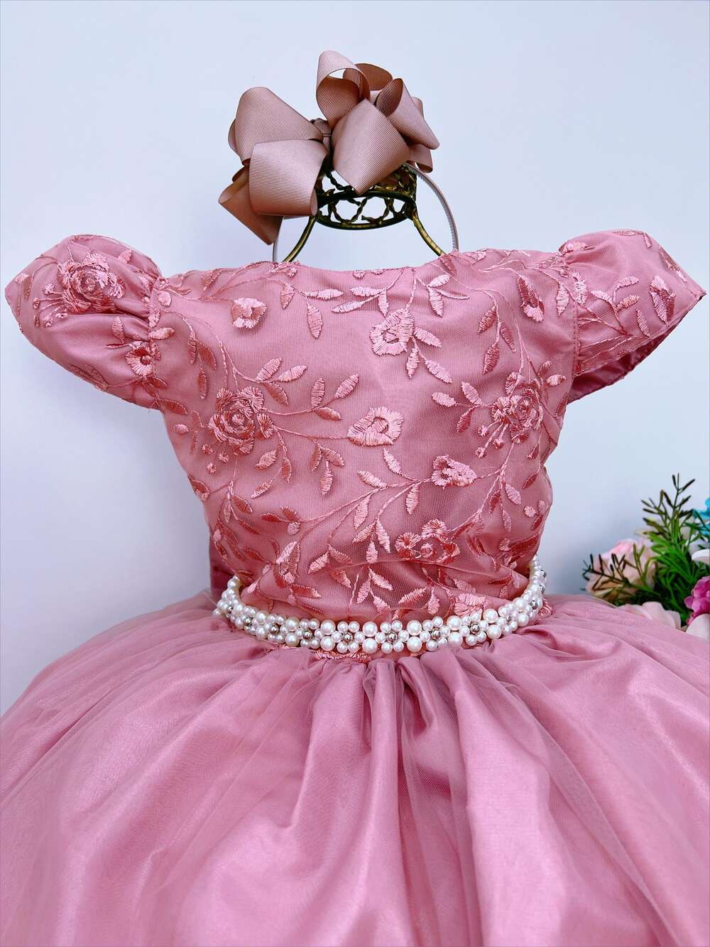 Vestido Infantil Rose Renda Damas Honra Casamentos Pérola