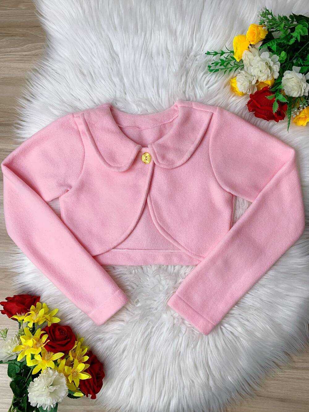 Bolero Infantil Rosa Soft Com Gola Luxo