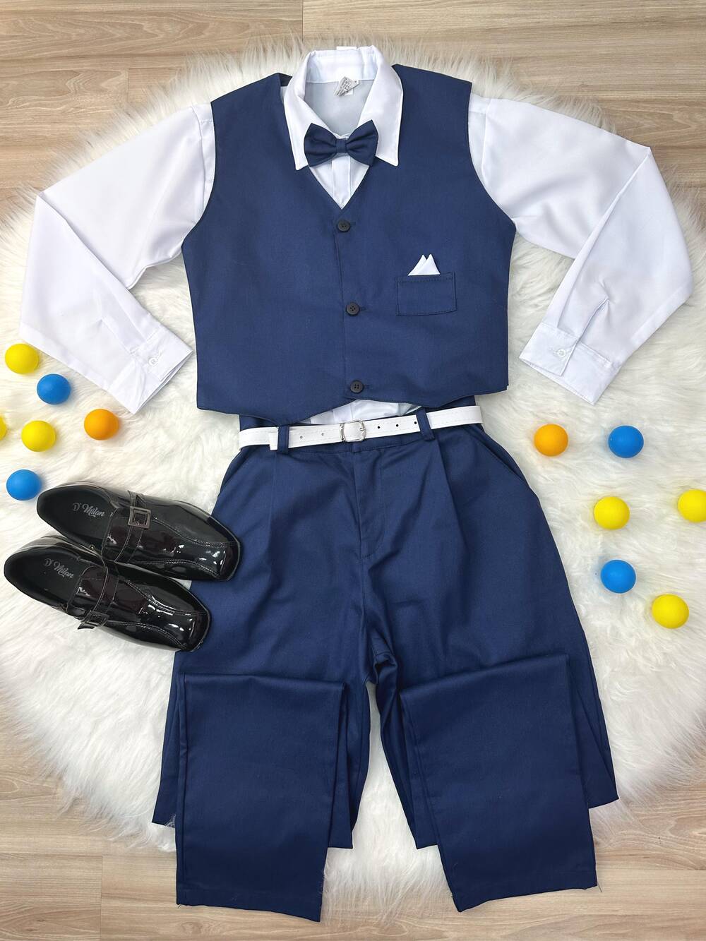 Conjunto Social Calça Colete Azul Marinho e Camisa Branca