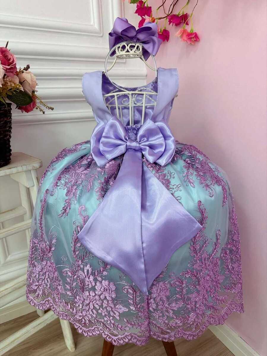 Vestido Infantil Ariel Princesa C/ Renda e Cinto de Pérolas