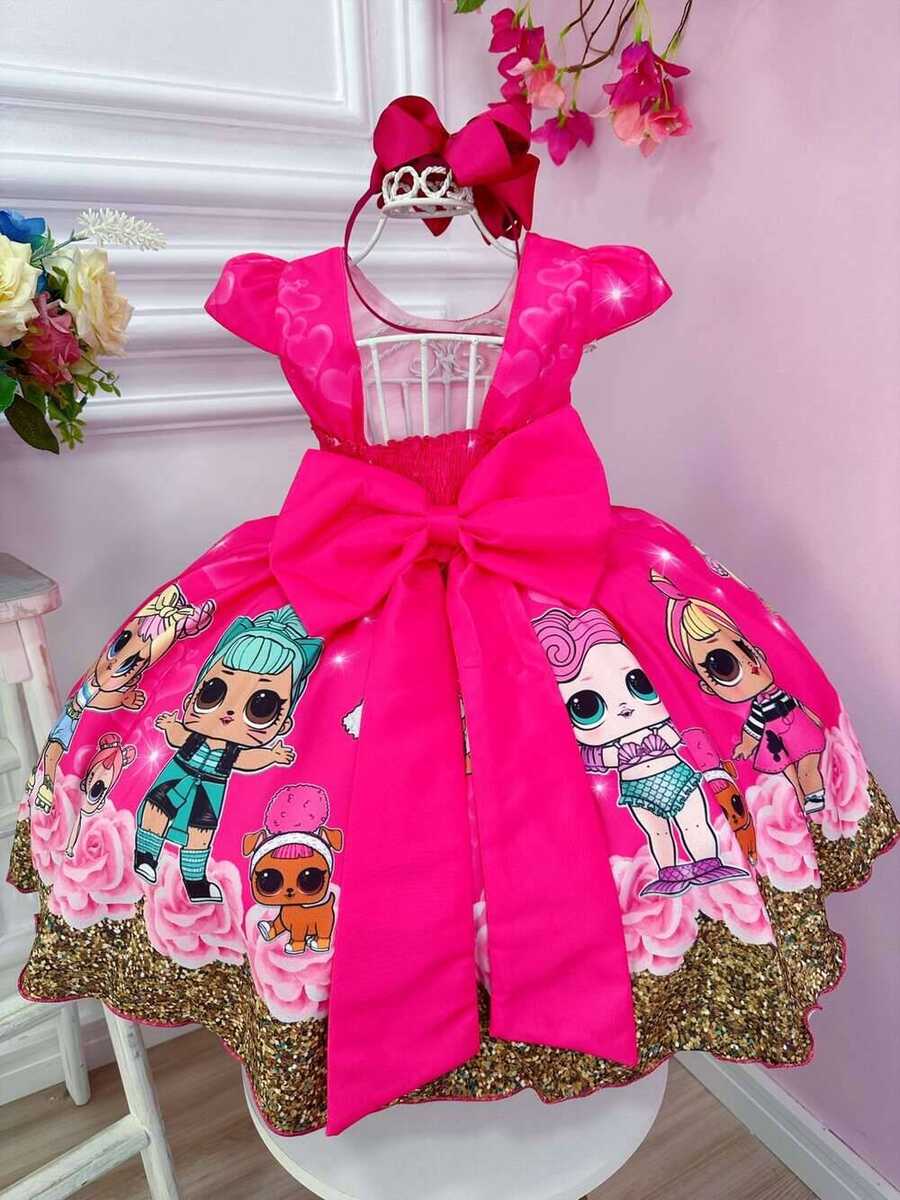 Vestido Infantil Pink Lol Florido C/ Broches de Laçinhos