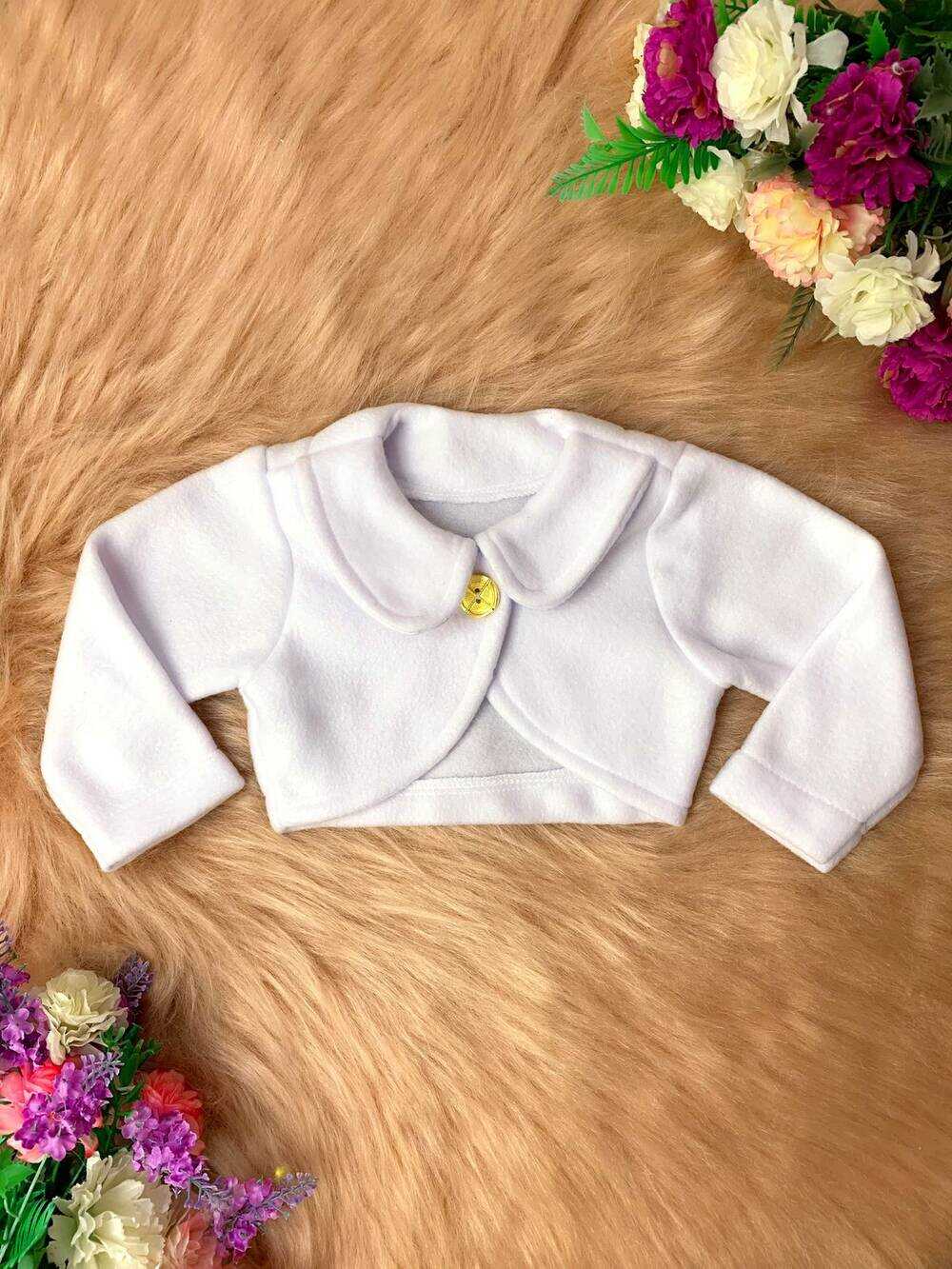 Bolero Infantil Branco Soft C/ Botão Luxo