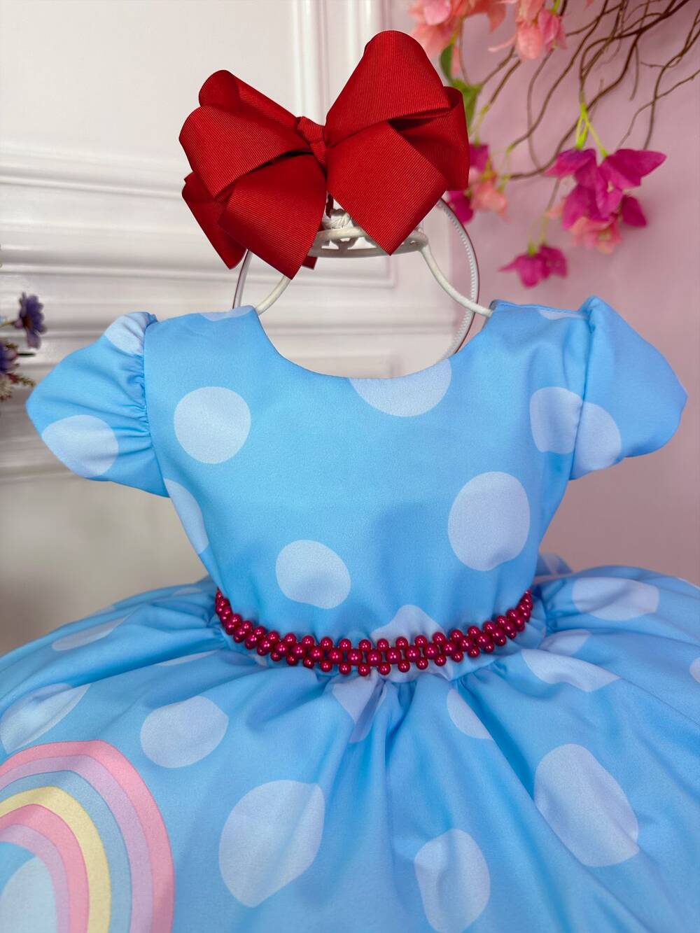 Vestido Infantil Azul Galinha Pintadinha na Fazenda Luxo