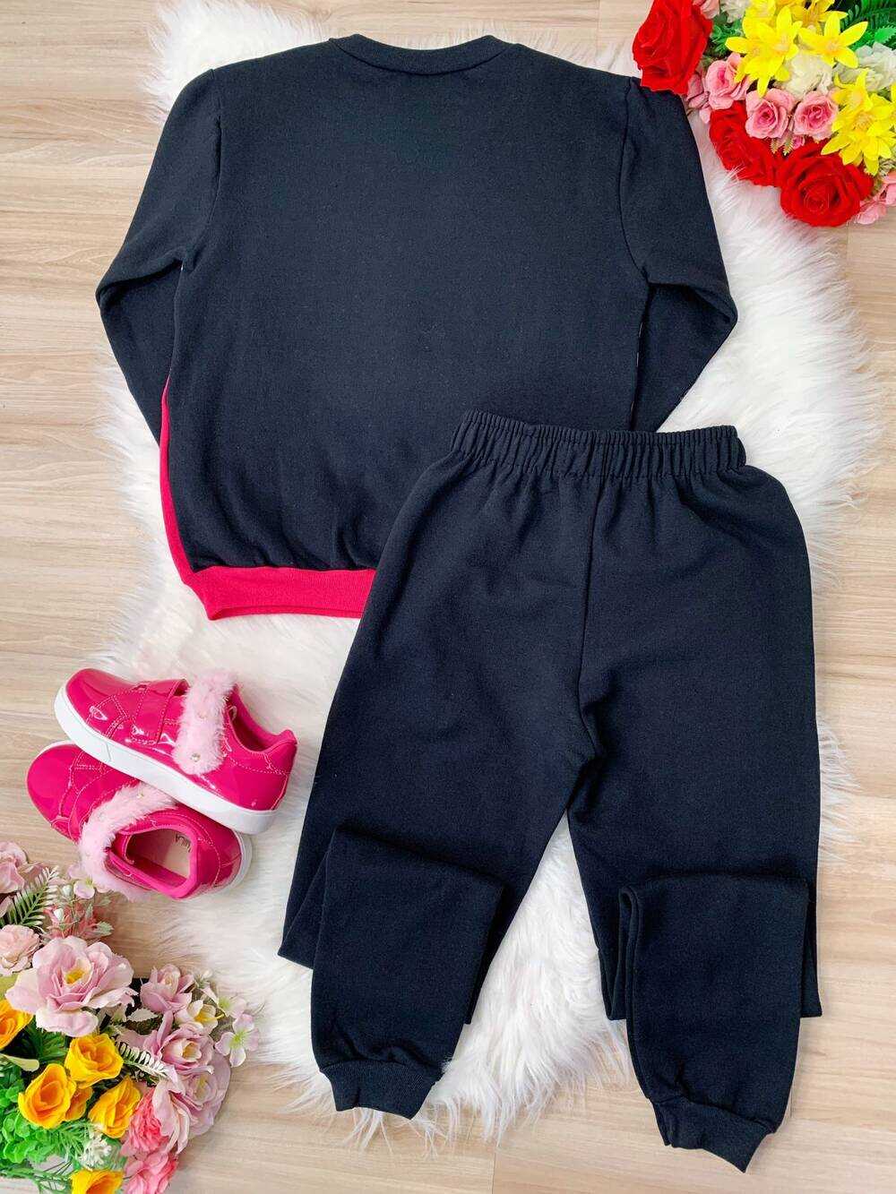 Conjunto de Moletom Blusa e Calça Preto C/ Pink