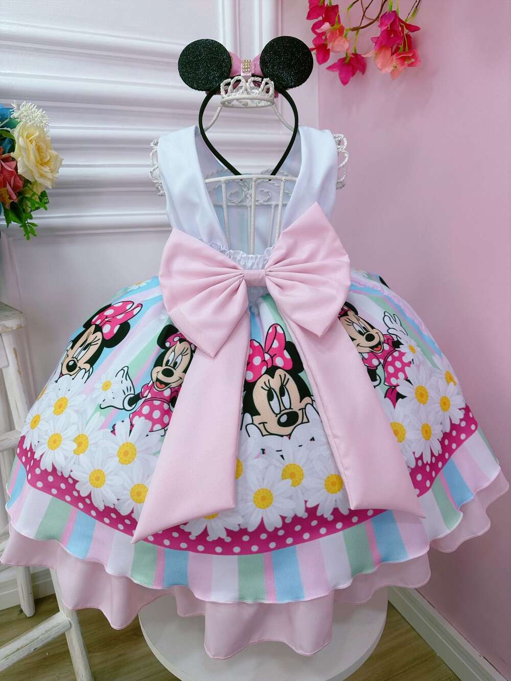 Vestido Infantil Minnie Colorido Florido Margaridas Luxo