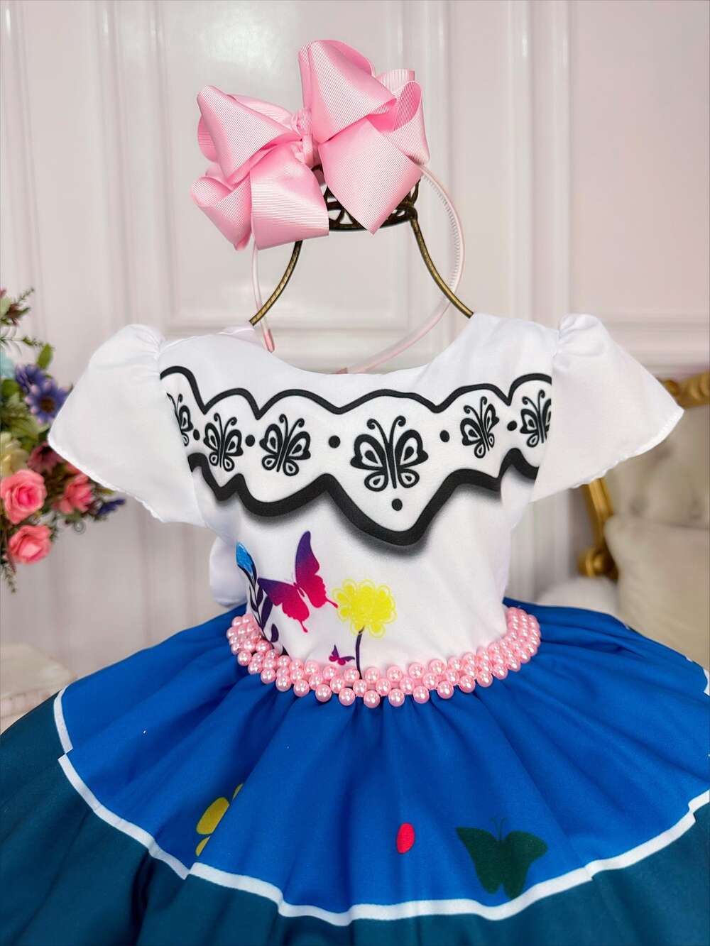 Vestido Infantil Mirabel Encanto Com Cinto Pérolas Princesas