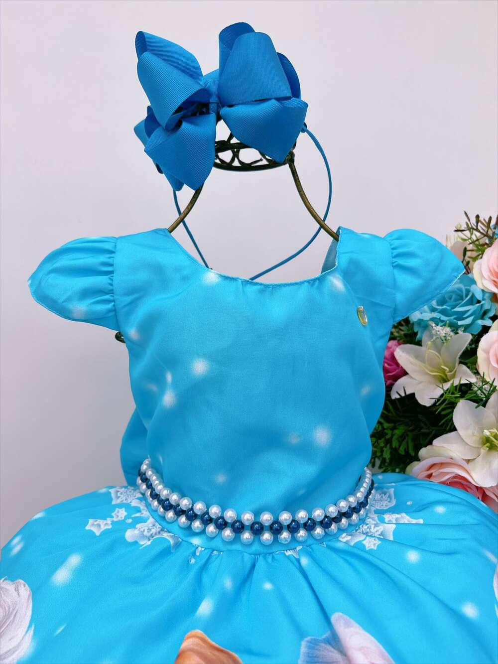 Vestido Infantil Frozen Princesa Gelo Olaf C/ Pérolas Luxo