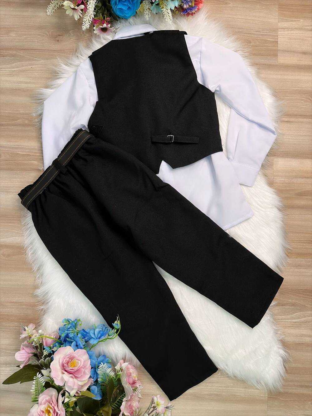 Conjunto Social Colete Calça Gravata Preto e Camisa Branca