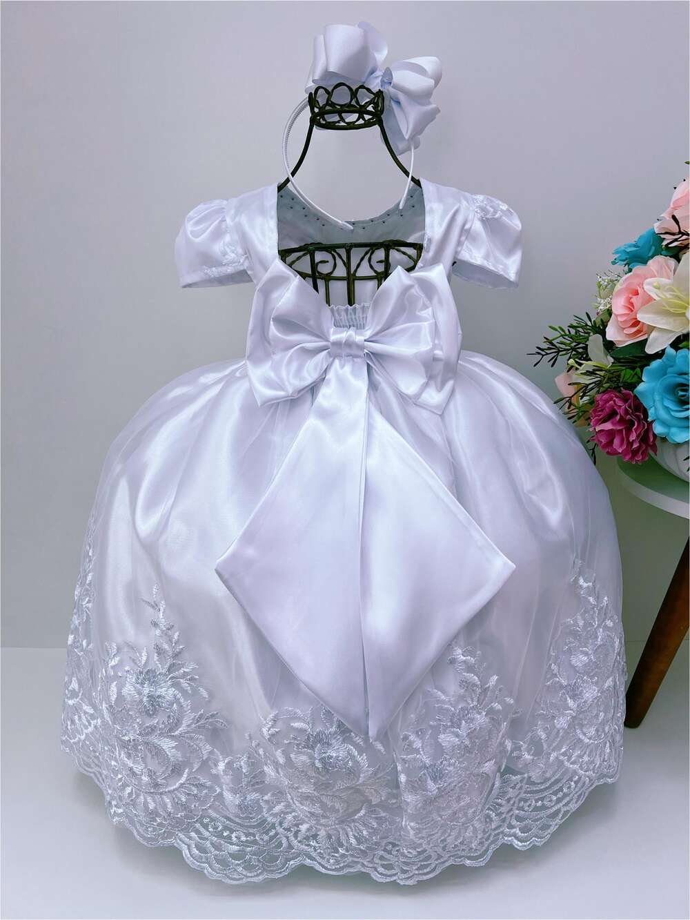 Vestido Infantil Branco Rendado Casamento Damas Luxo Pérolas