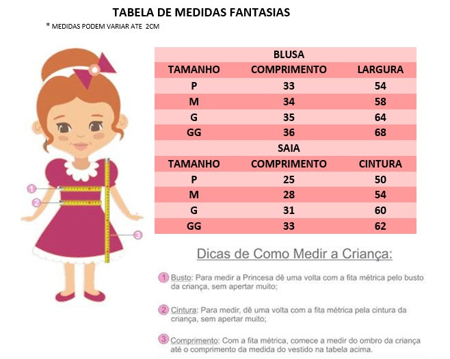 Fantasia Infantil Branca de Neve Blusa Saia Com Tiara