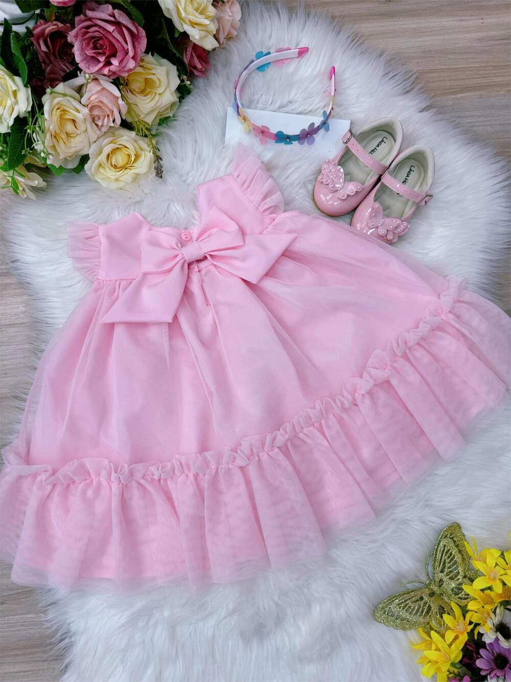 Vestido Infantil Bebê Rosa Bebê Jardim Encantado Luxo