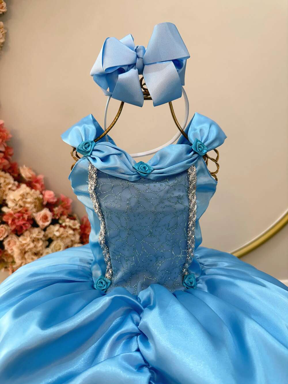 Fantasia Infantil Frozen Cinderela Tule Brilho Azul Serenity