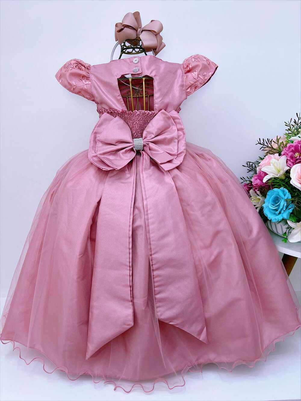 Vestido Infantil Rose Renda Damas Honra Casamentos Pérola