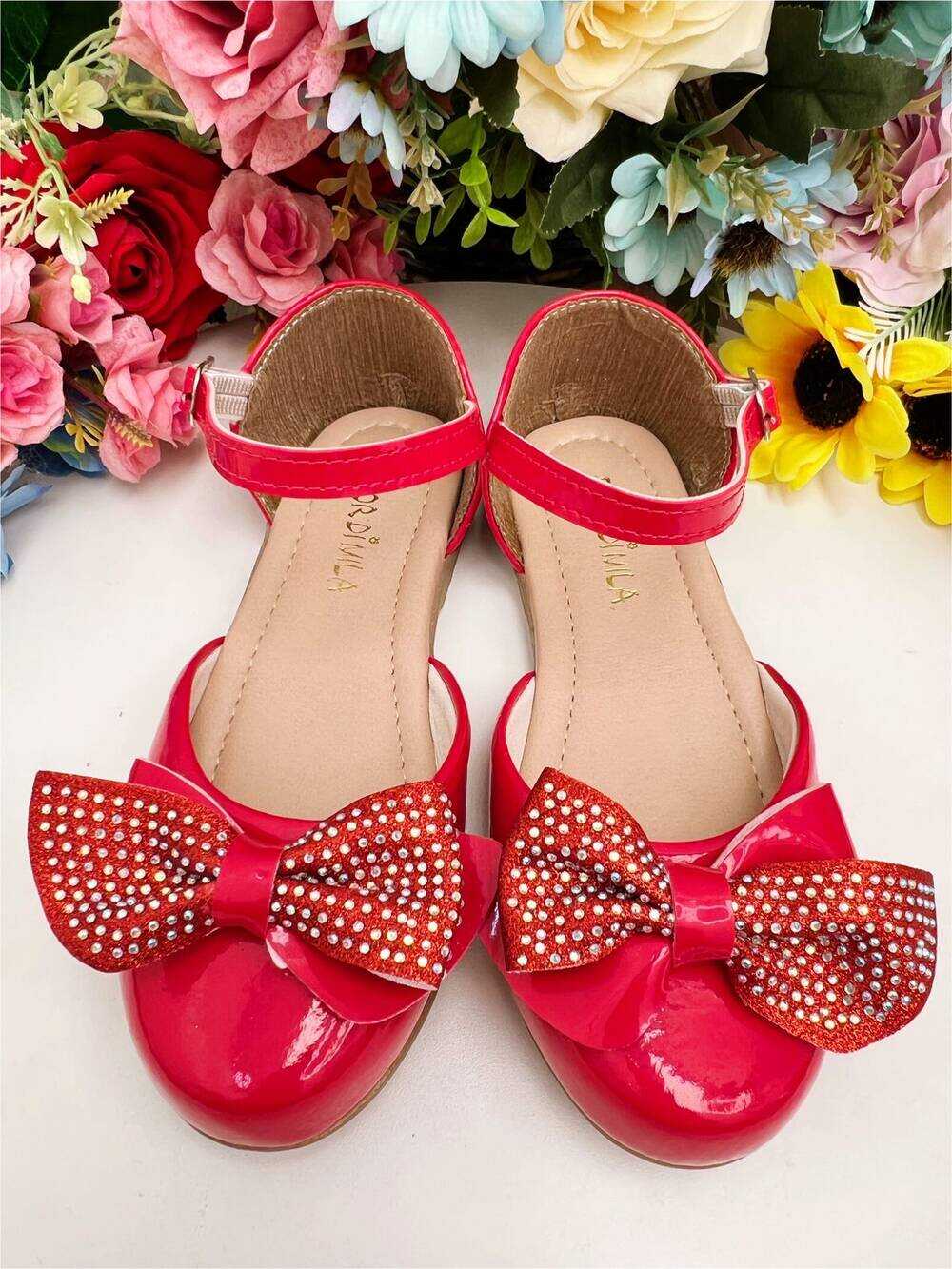 Sapatinho Vermelho Verniz Com Lacinho e Strass Luxo