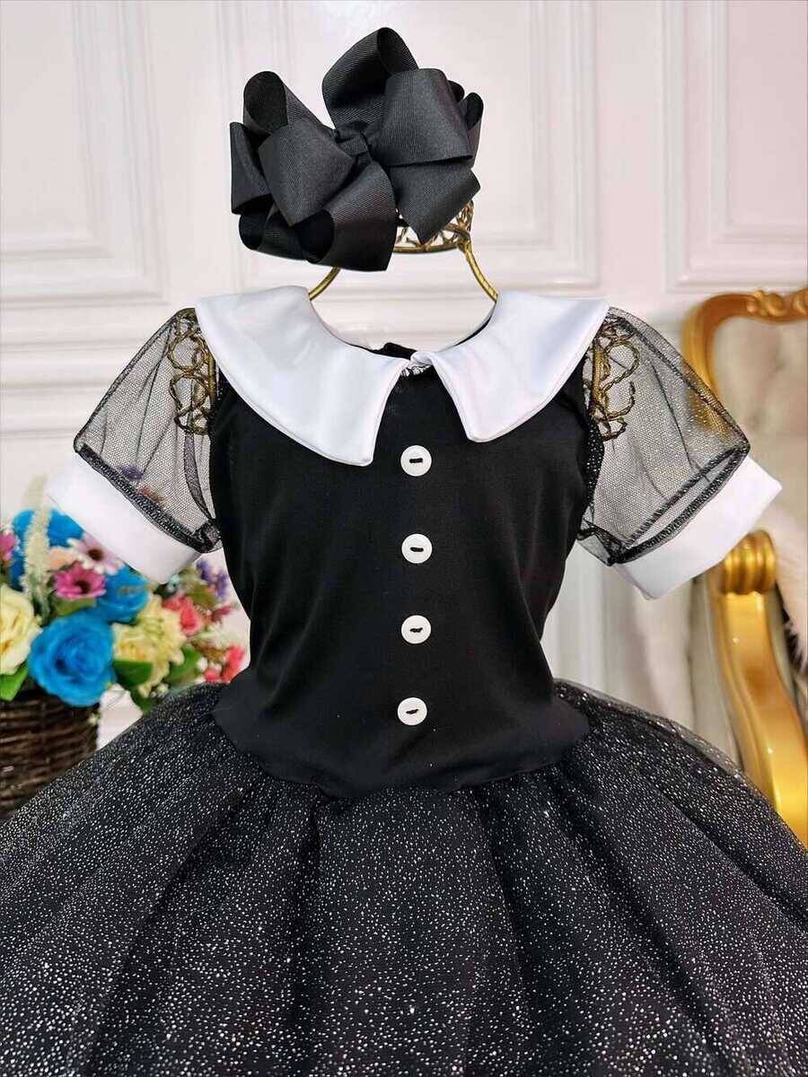 Vestido Infantil Wandinha C/ Glitter Princesas