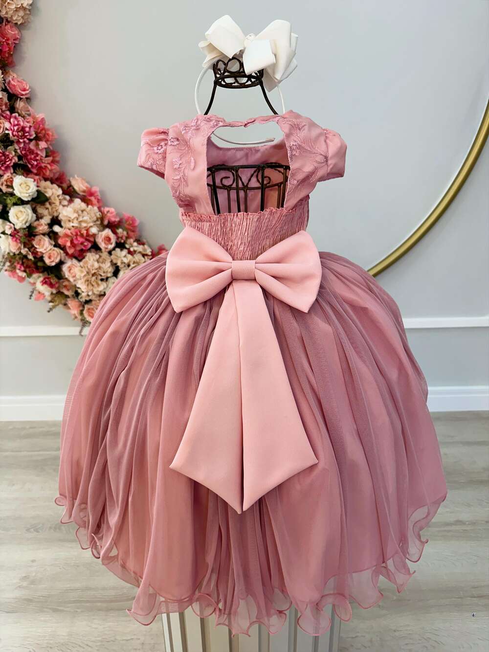 Vestido Infantil Rose Damas C/ Renda e Aplique Borboletas