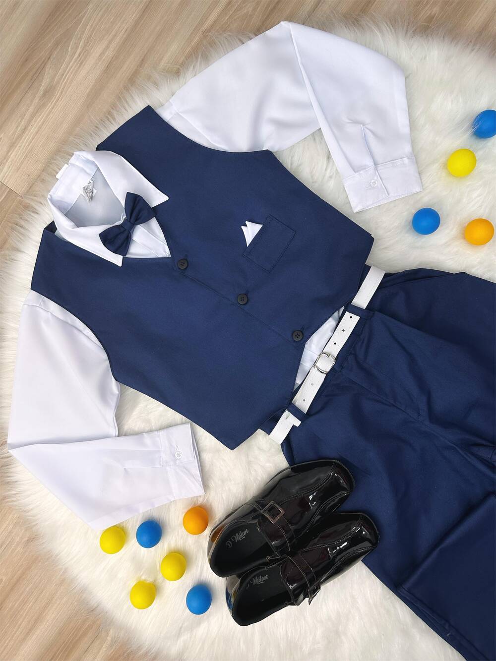 Conjunto Social Calça Colete Azul Marinho e Camisa Branca