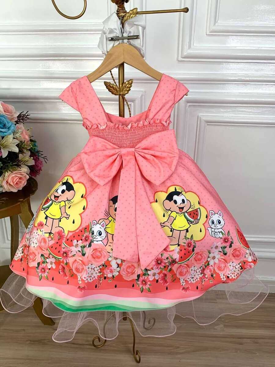 Vestido Infantil Magali Rosa Chiclete Flores Festa Luxo