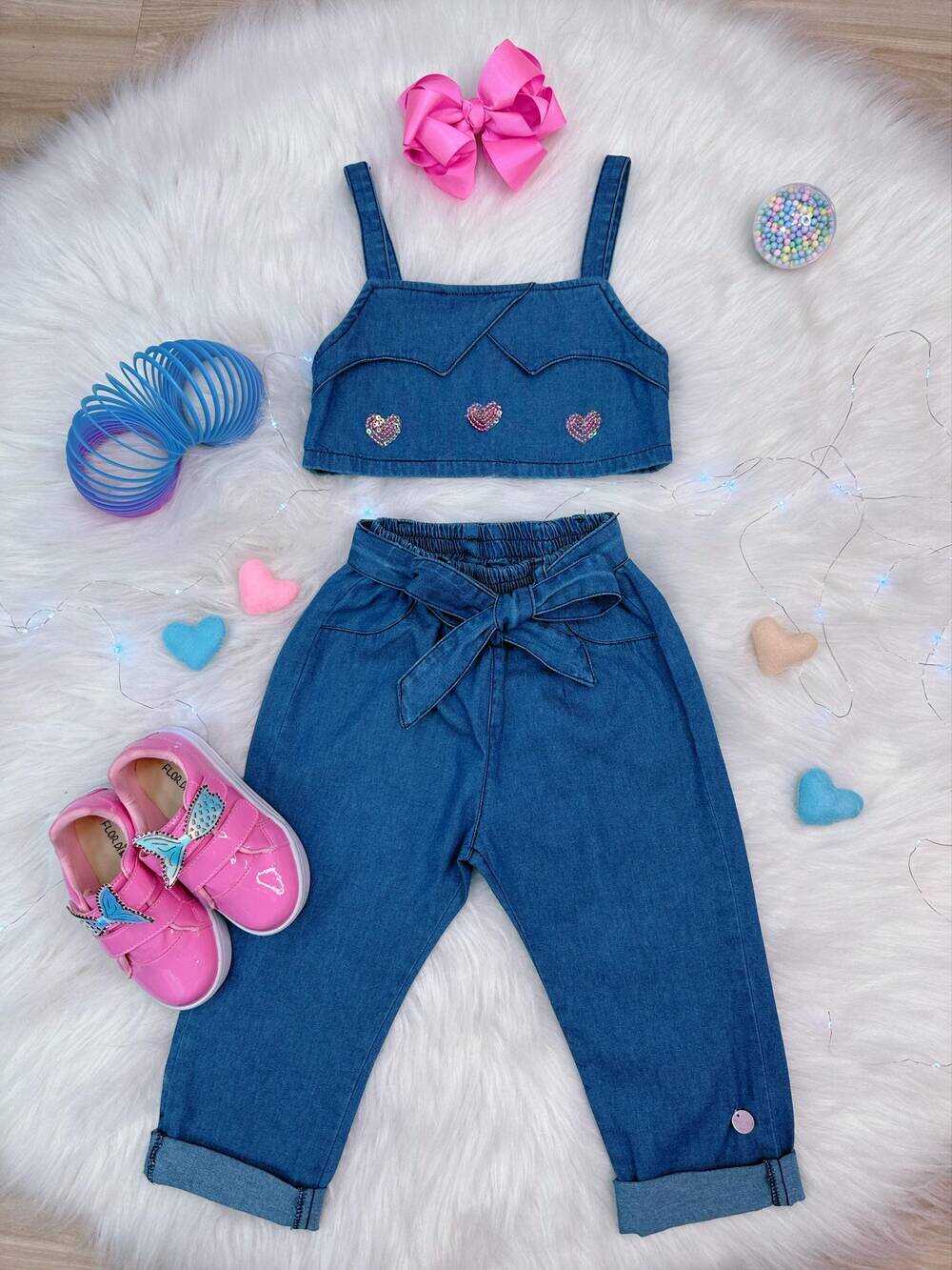 Conjunto Jeans Love Fashion Festas Luxo