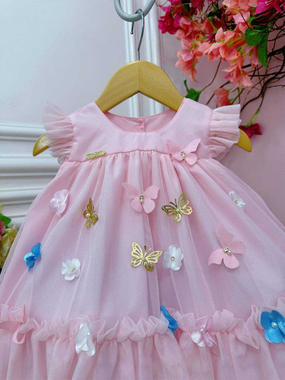 Vestido Infantil Bebê Rosa Bebê Jardim Encantado Luxo