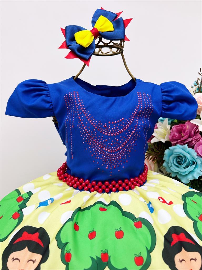 Vestido Infantil Branca de Neve Cinto Pérolas Bico de Pato