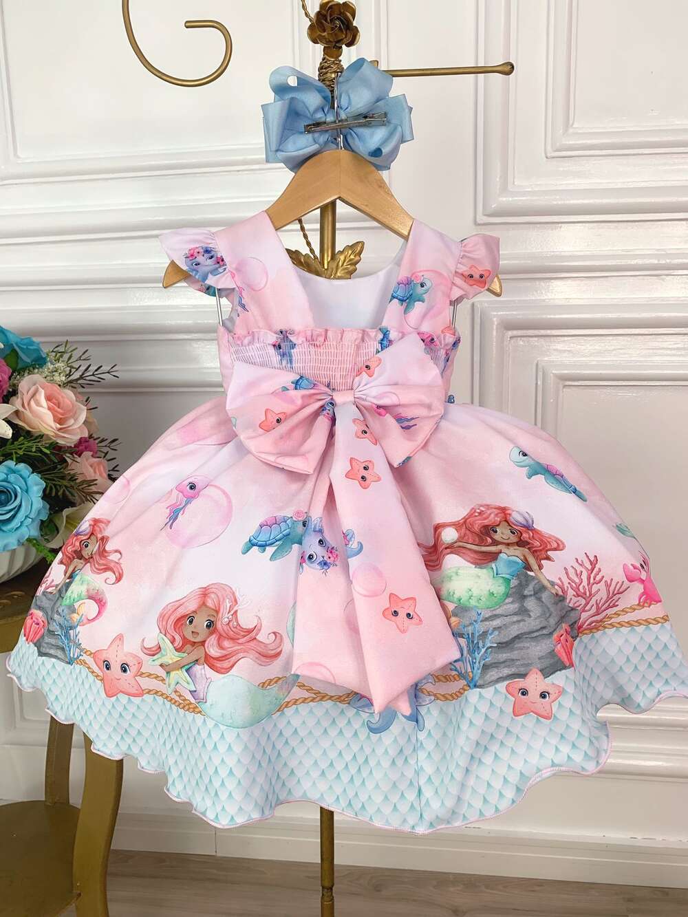 Vestido Infantil Princesa Sereia Ariel e Amigos C/ Pérolas