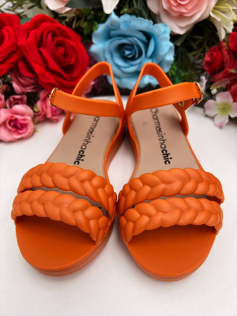 Sandália Infantil Flat Trançada Laranja Luxo