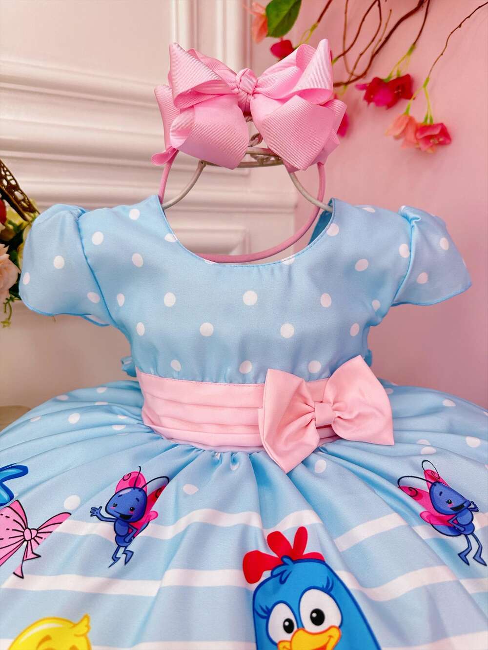 Vestido Infantil Galinha Pintadinha e Amigos Azul Festas