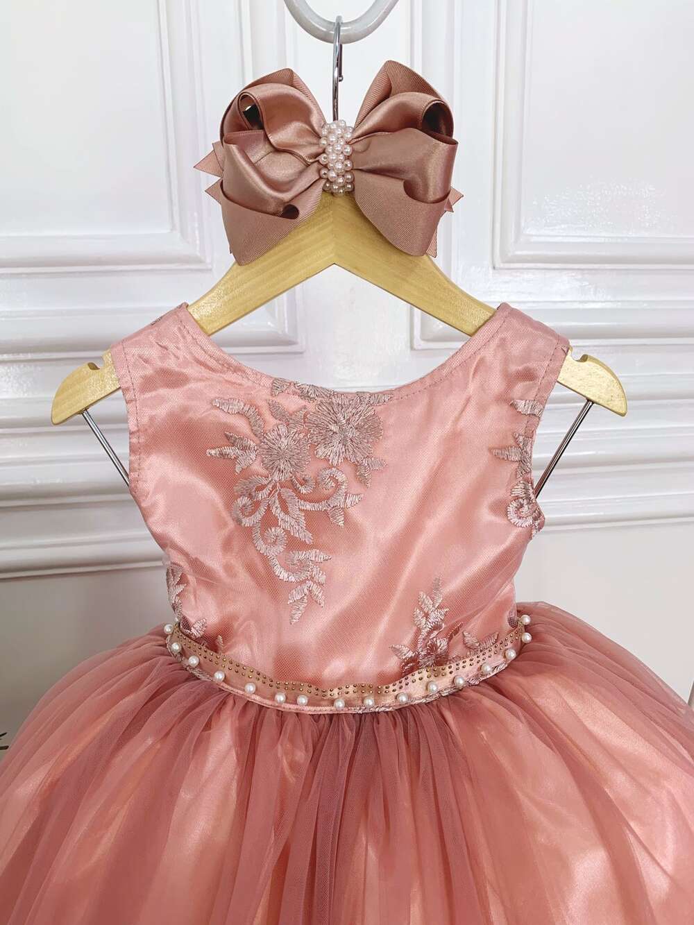 Vestido Infantil Rose Damas de Honra Cinto Pérola Strass