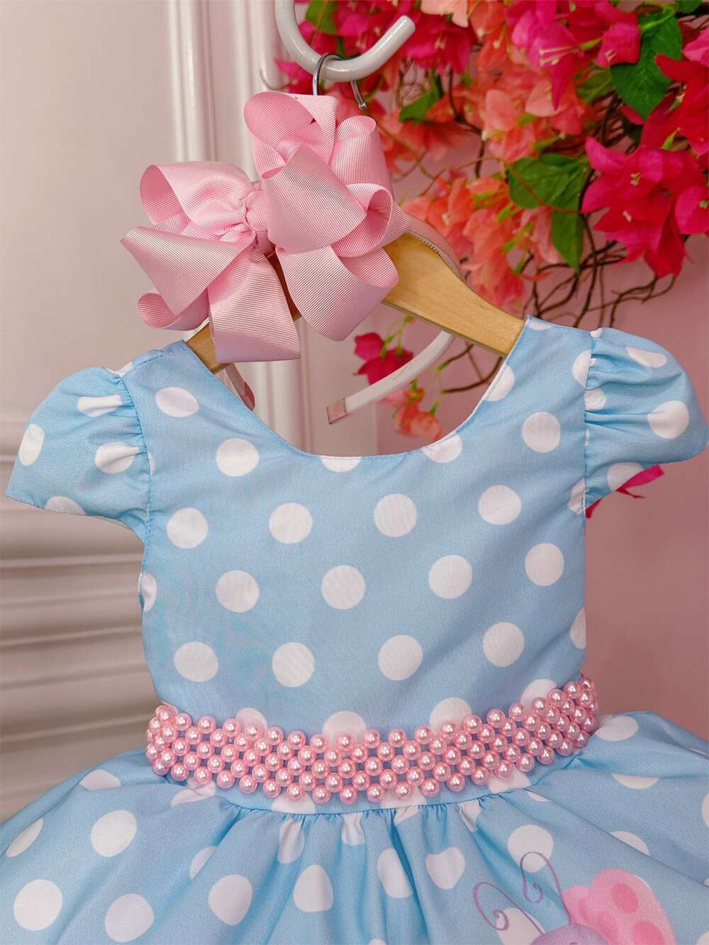 Vestido Infantil Galinha Pintadinha Azul C/ Cinto Pérolas