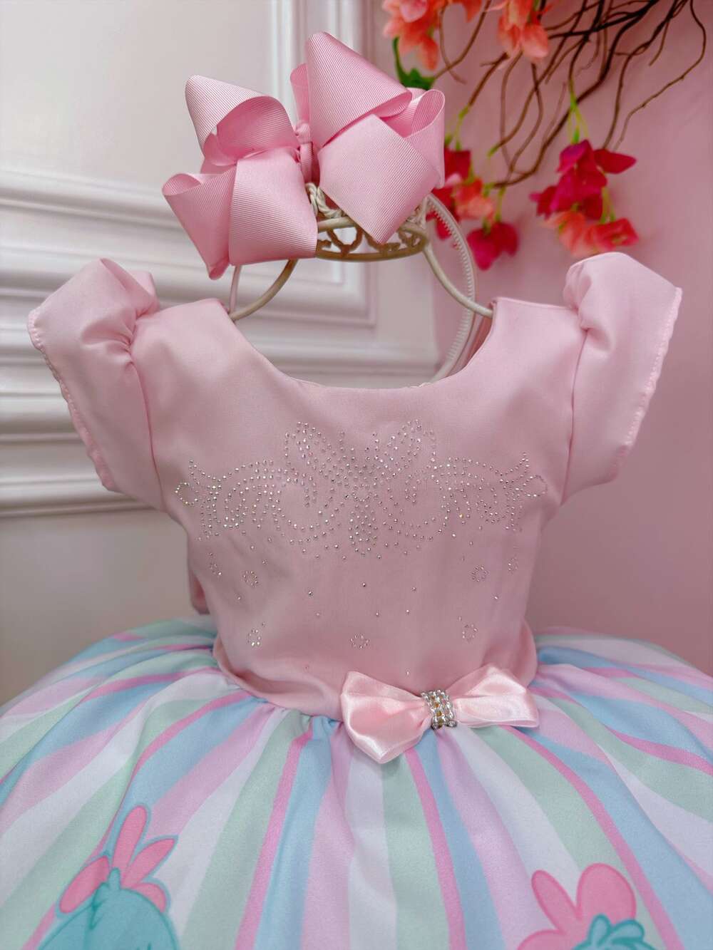 Vestido Infantil Galinha Pintadinha Rosa Peito Com Strasss