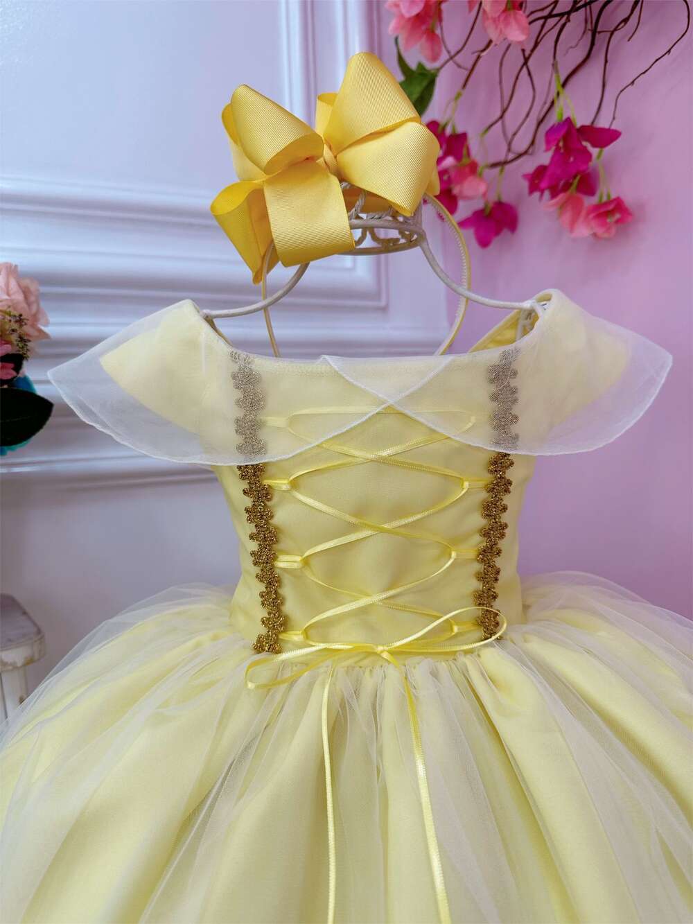 Vestido Infantil Princesa Bela e a Fera C/ Busto Trançado