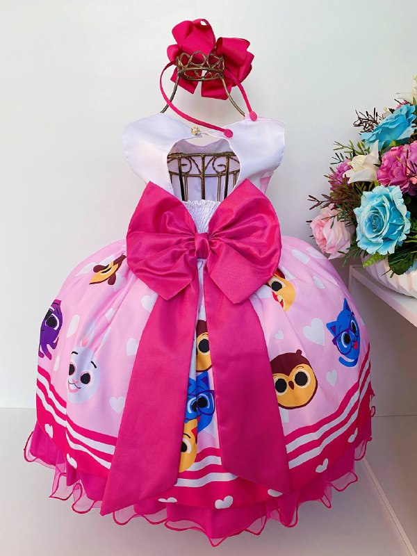 Vestido Infantil Bolofofos Rosa e Pink Luxo Festas