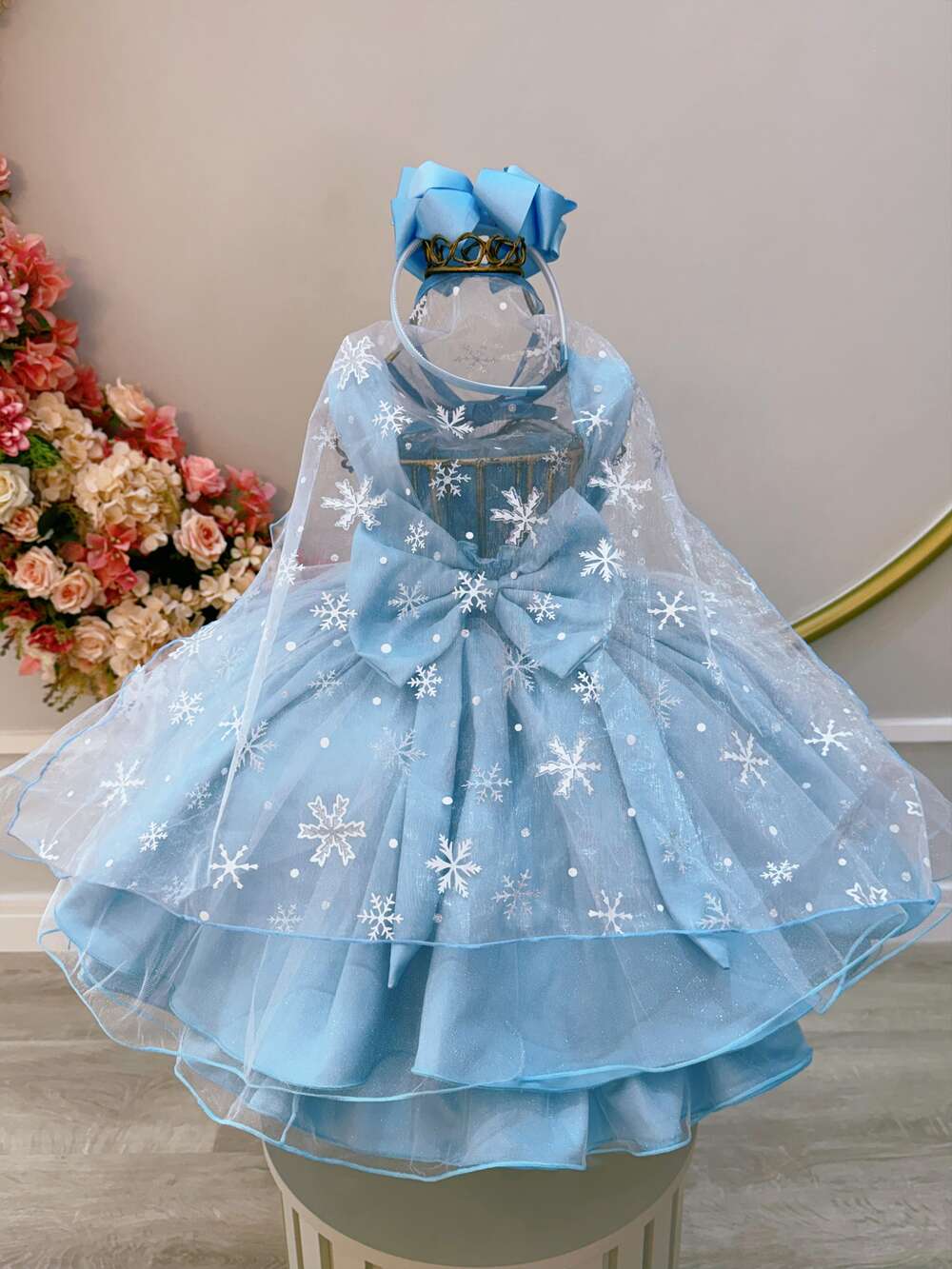 Vestido Infantil Frozen Princesas Capa de Luxo Aniversário