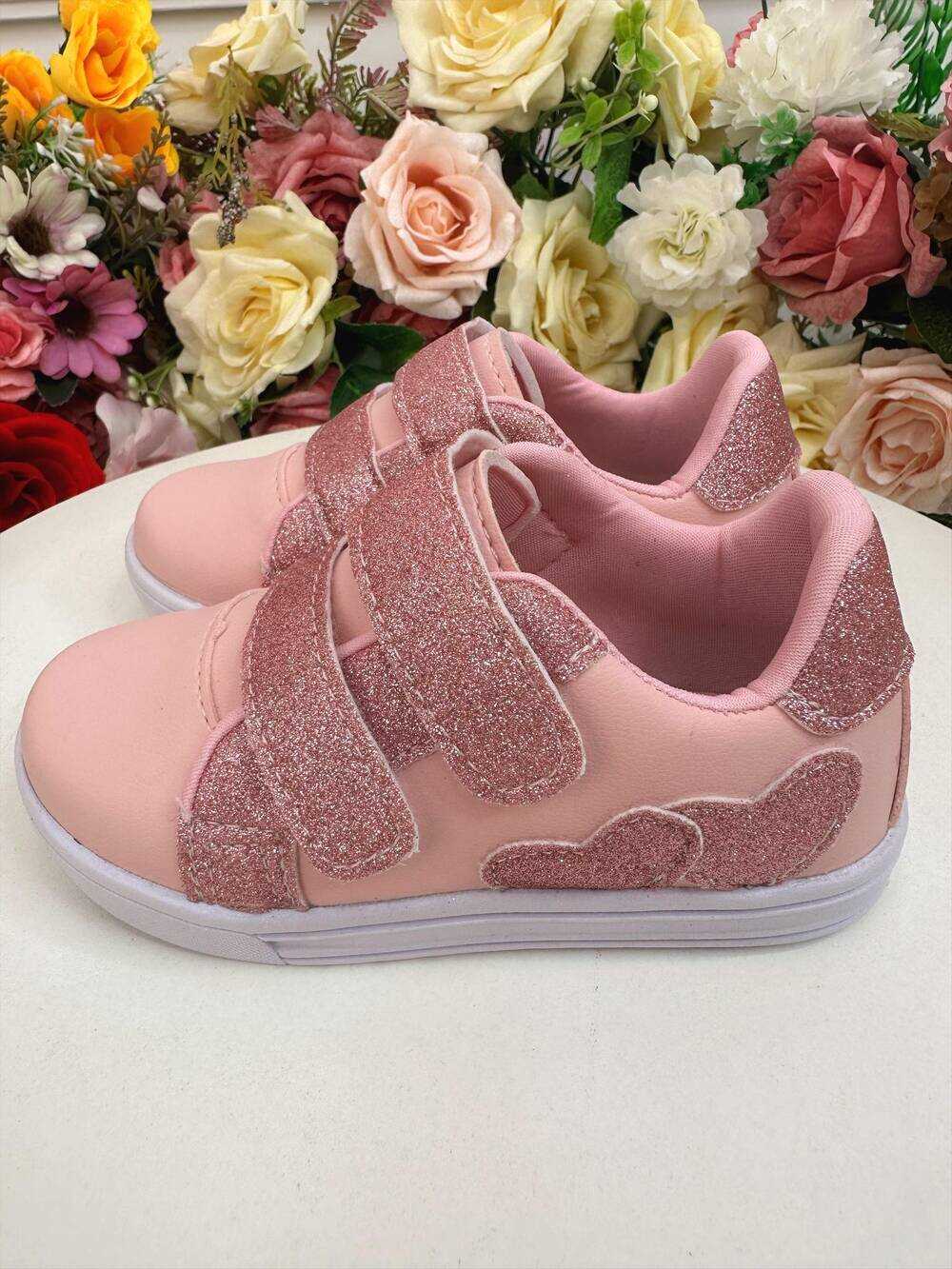 Tênis com Velcro Rosa Com Glitter Meninas