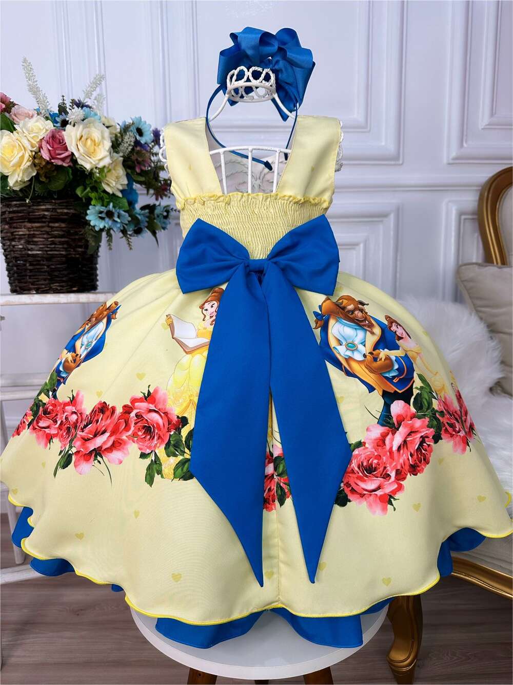 Vestido Infantil Princesa Bela e a Fera Amarelo C/ Pérolas