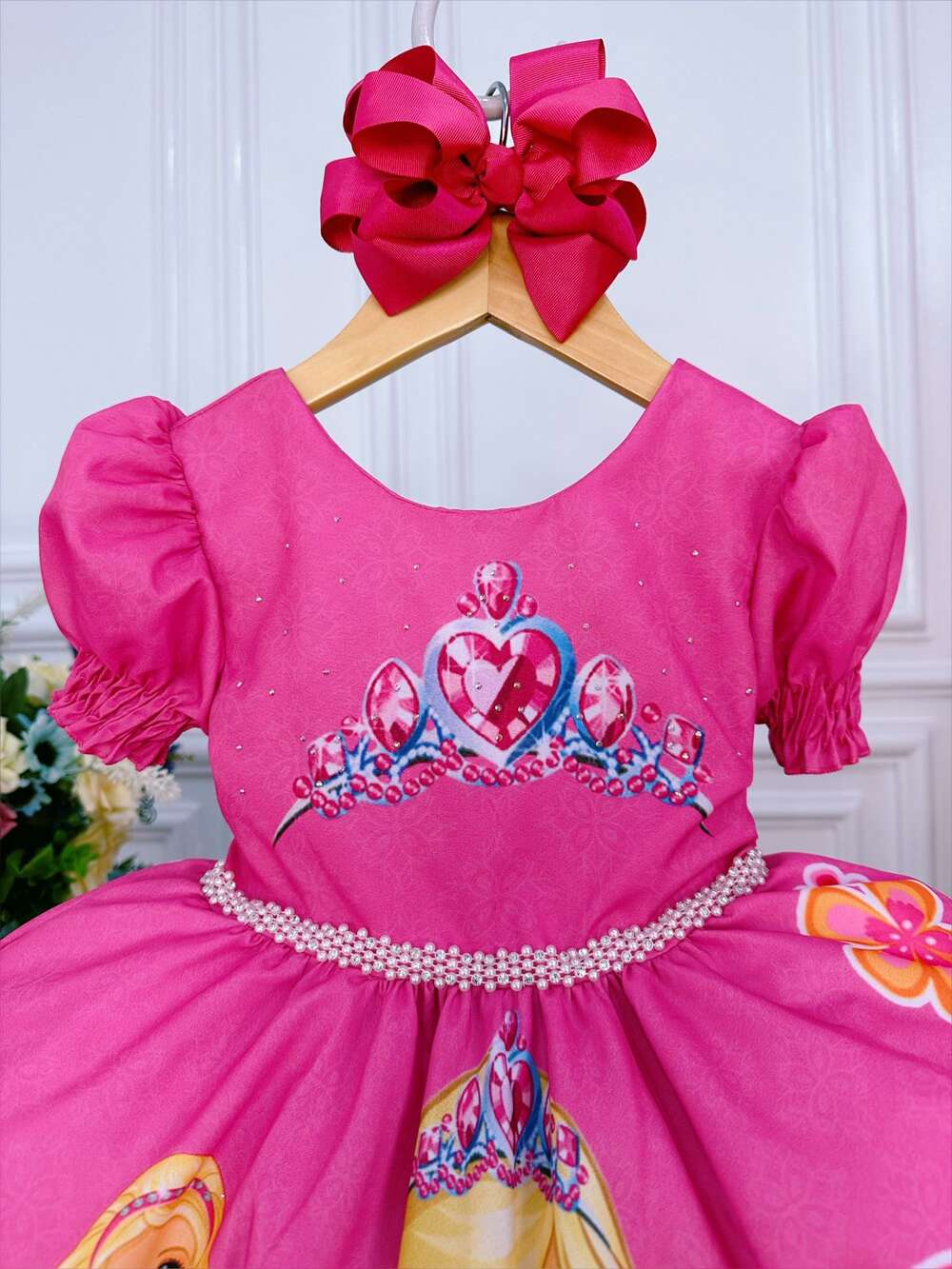 Vestido Infantil Princesa Barbie Rosa Chiclete Com Cinto