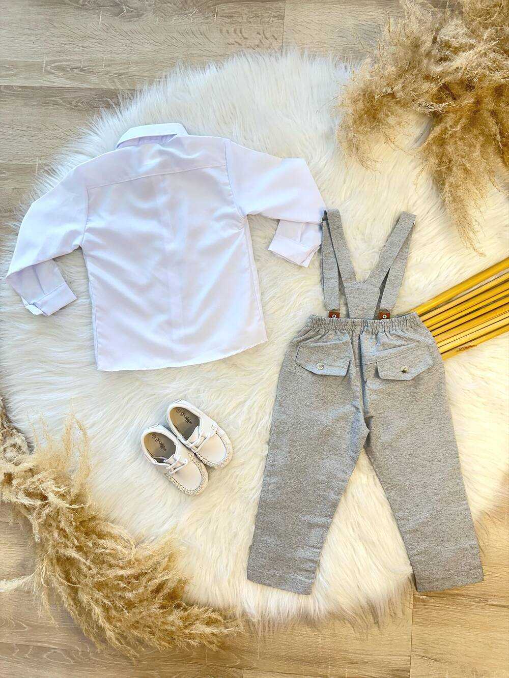 Conjunto Social Camisa Calça Gravata e Susp. Cinza