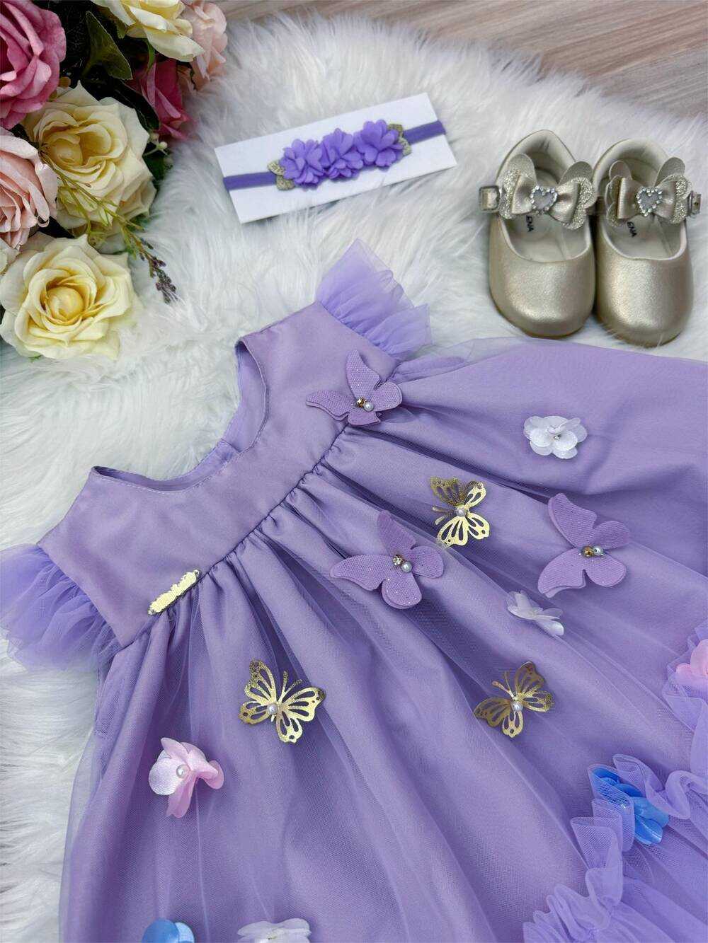 Vestido Infantil Bebê Lilás Jardim Encantado Luxo