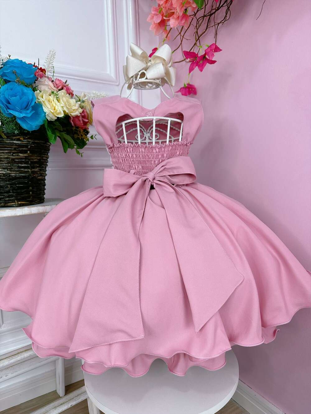 Vestido Infantil Rose C/ Renda Flores e Pérolas Damas Luxo