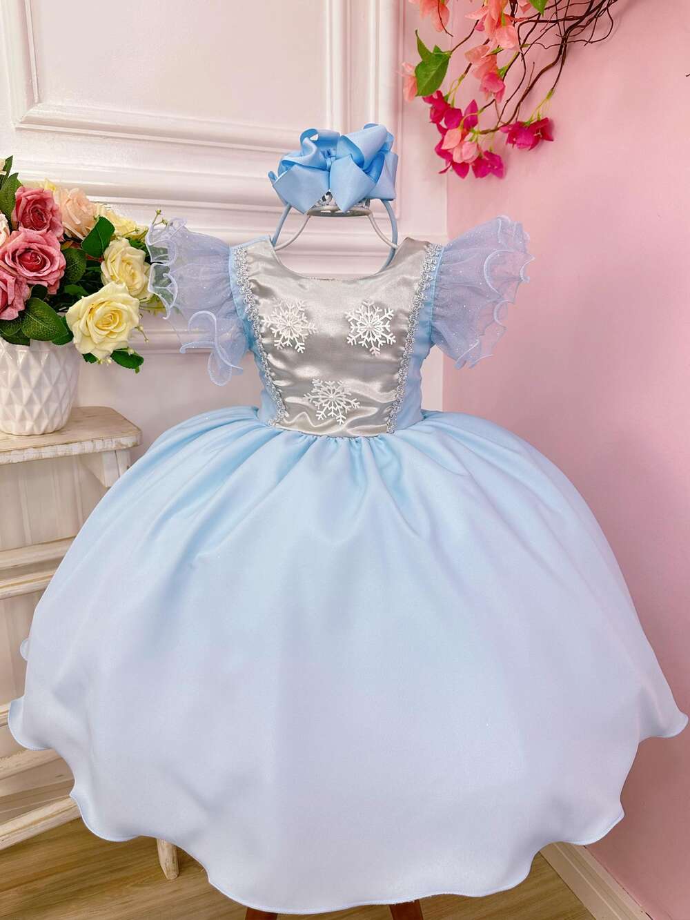 Vestido Infantil Princesas Frozen Elsa e Anna C/ Capa