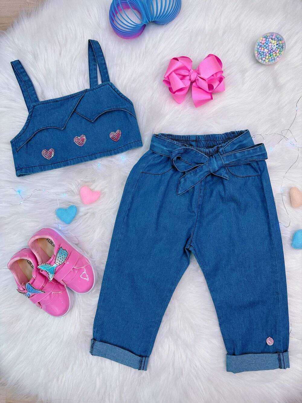 Conjunto Jeans Love Fashion Festas Luxo