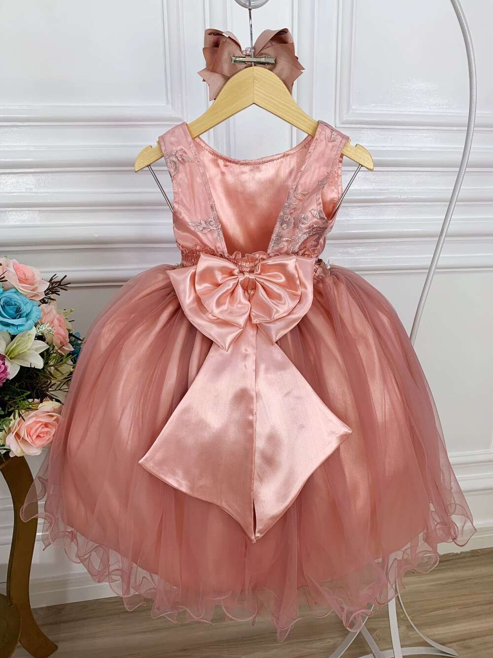 Vestido Infantil Rose Damas de Honra Cinto Pérola Strass