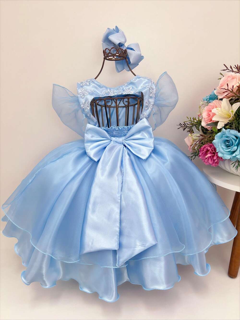 Vestido Infantil Frozen e Cinderela C/ Renda Cinto Pérolas