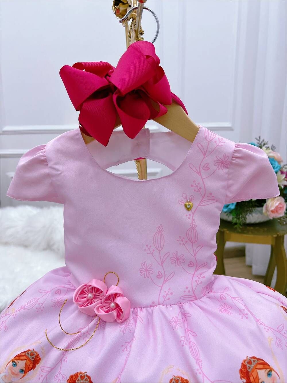 Vestido Infantil Rosa Saia Floral Bailarina