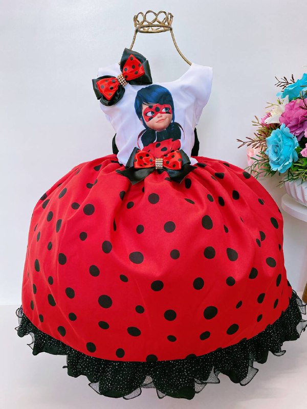 Vestido Infantil Lady Bug Branco e Vermelho com Lacinho