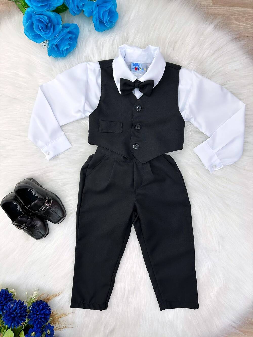 Conjunto Social Camisa Branca C/ Colete Calça Gravata Preto