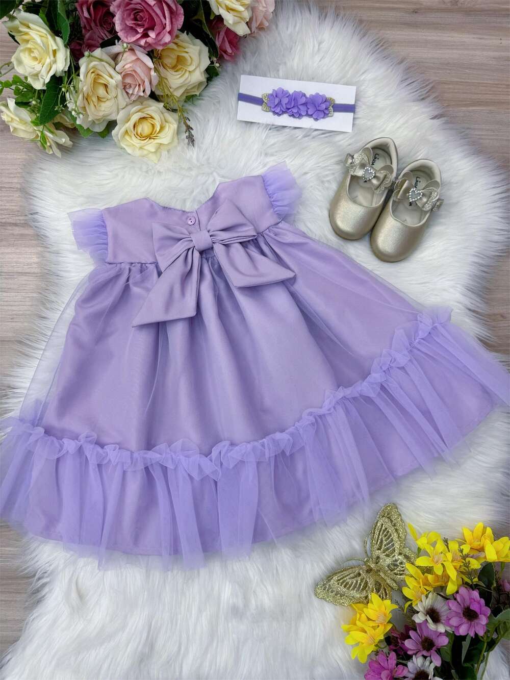 Vestido Infantil Bebê Lilás Jardim Encantado Luxo