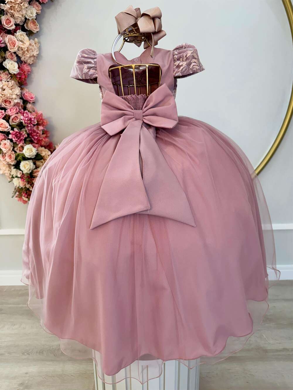 Vestido Infantil Rose Damas Luxo C/ Renda e Pérolas