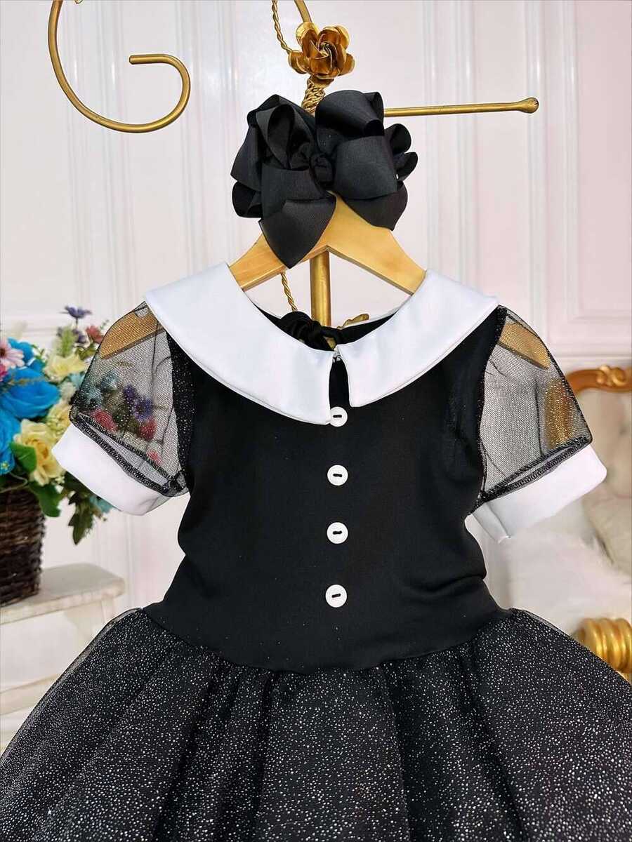 Vestido Infantil Wandinha C/ Glitter Princesas